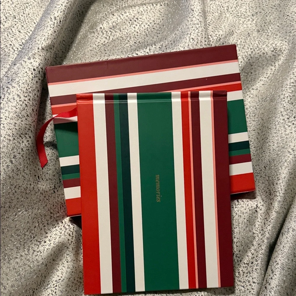 Kate Spade Jolly Stripe Memory Book with Red and Green with slide in case Gold